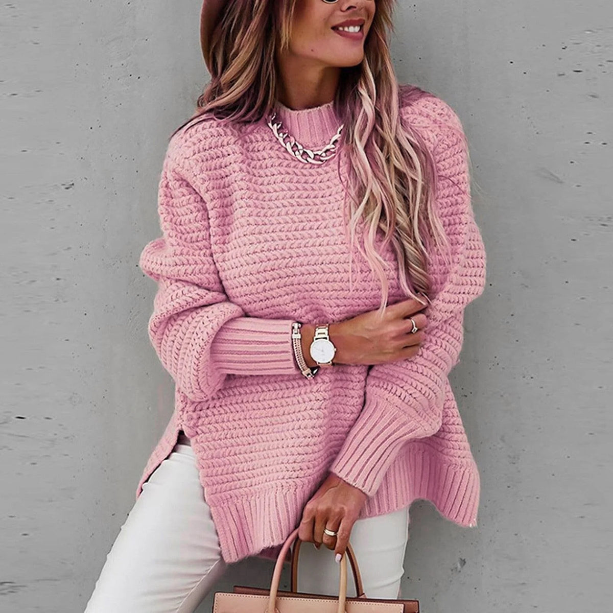 Pull Grosse Maille Femme – Col Montant