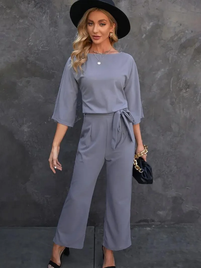 Combinaison Femme Jambes Larges – Ceinture à Nouer