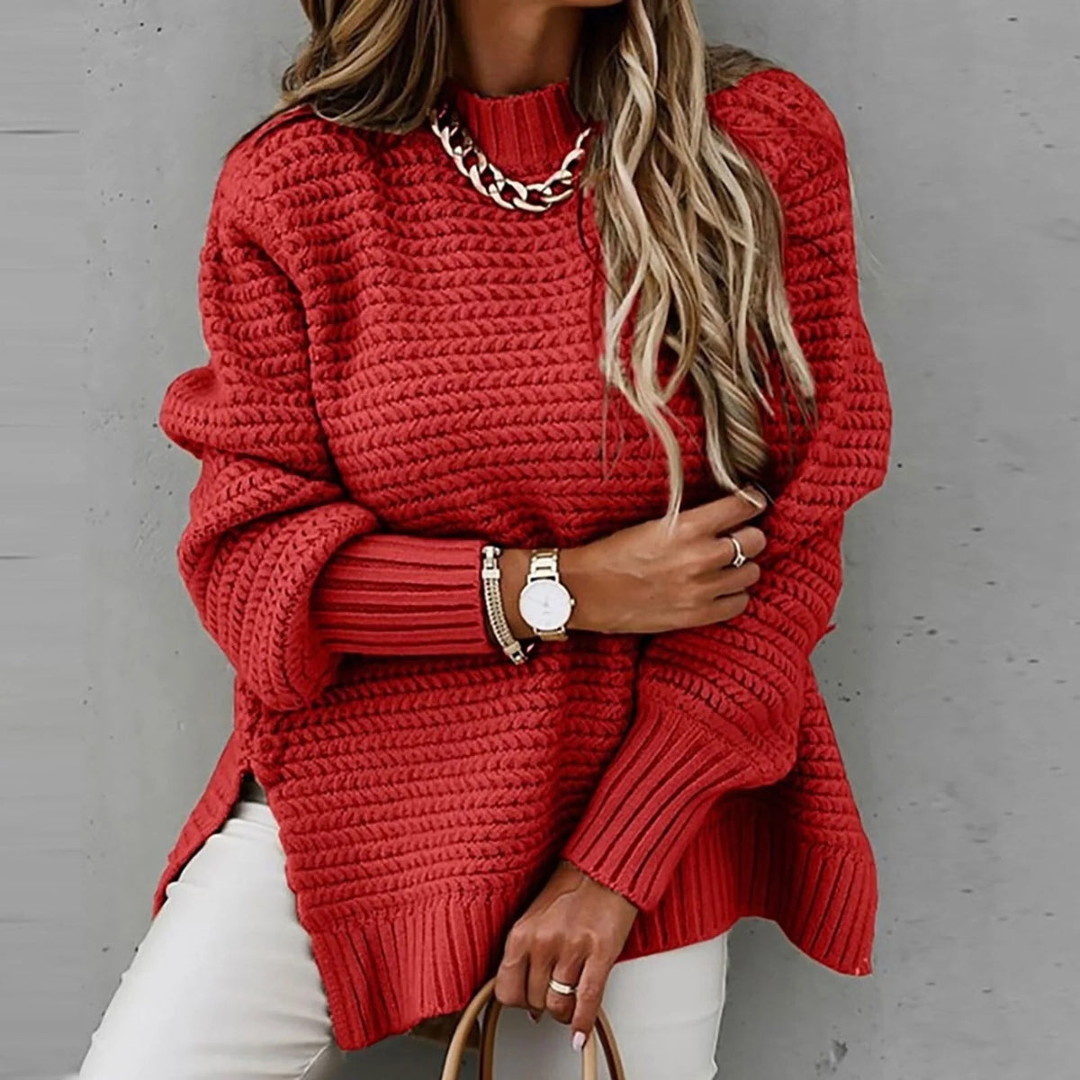 Pull Grosse Maille Femme – Col Montant