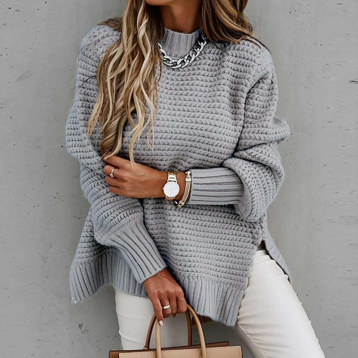 Pull Grosse Maille Femme – Col Montant