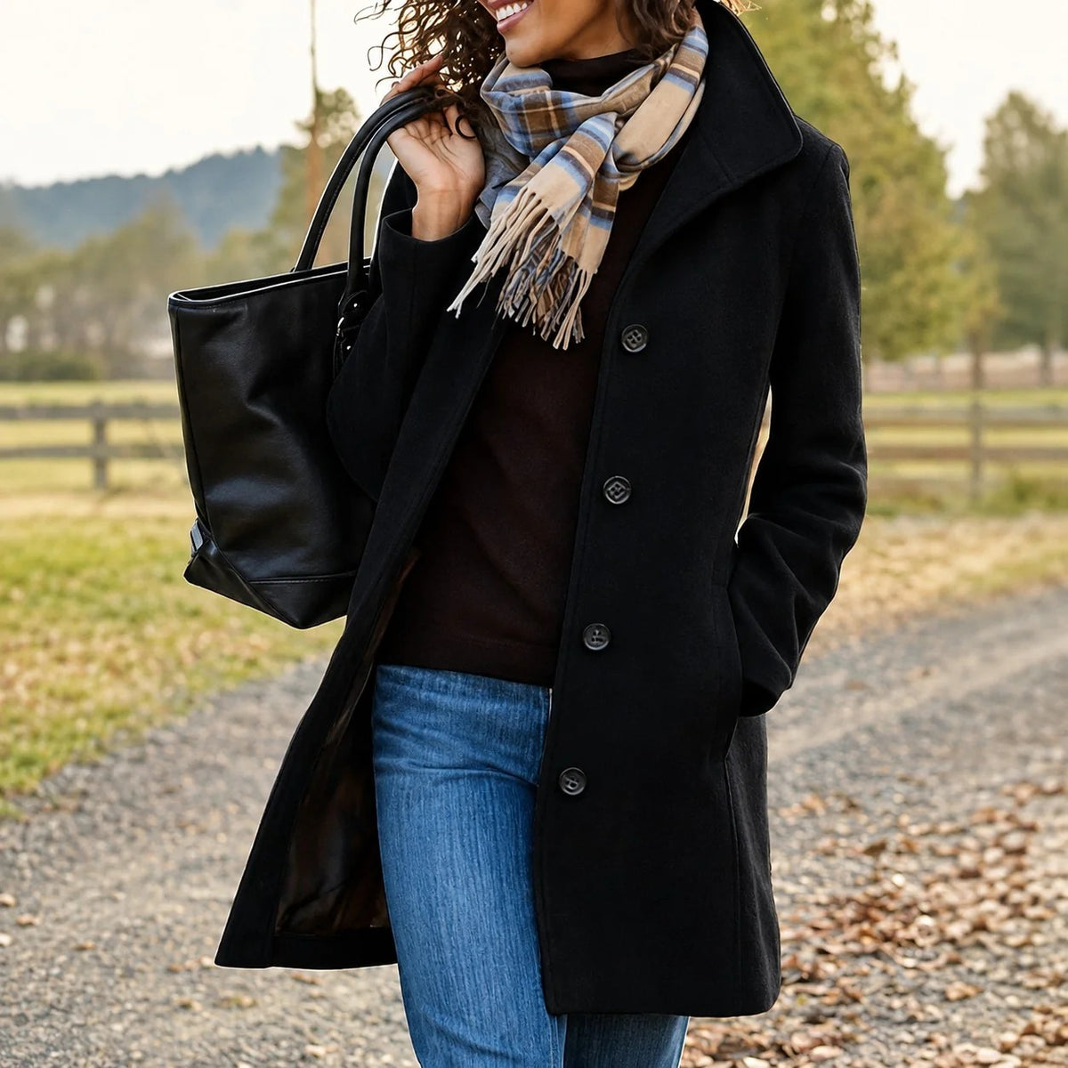 Manteau mi-long femme coupe classique noir