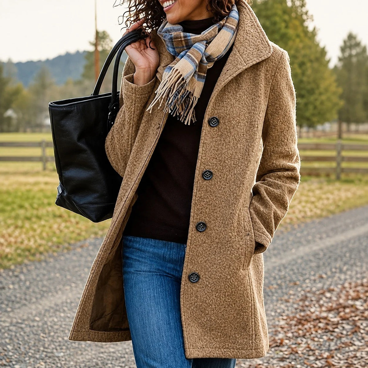 Manteau mi-long femme coupe classique kaki