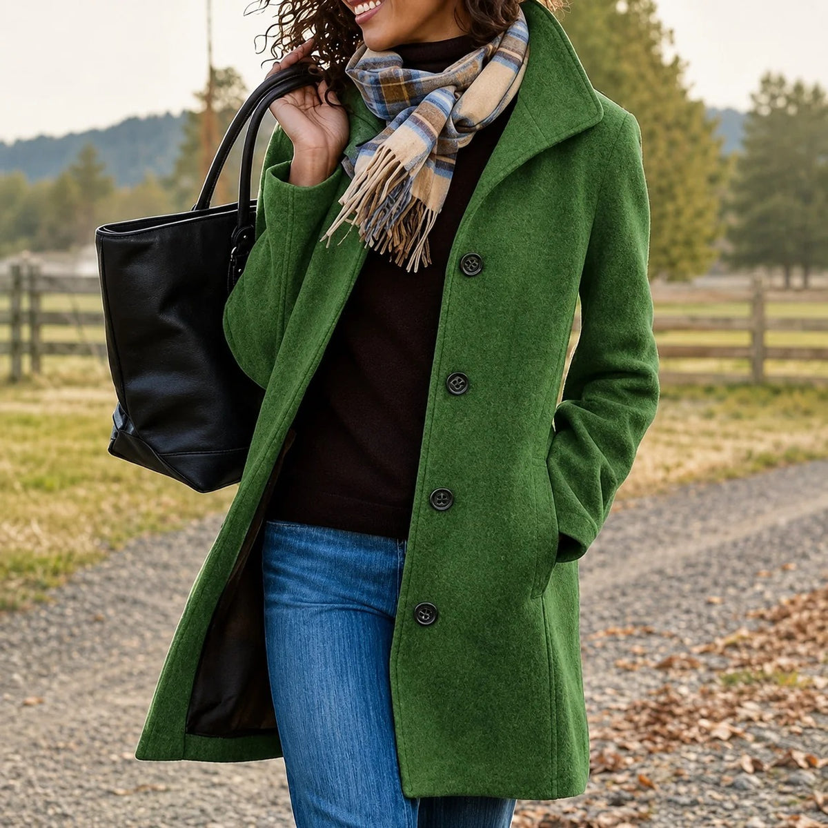 Manteau mi-long femme coupe classique vert