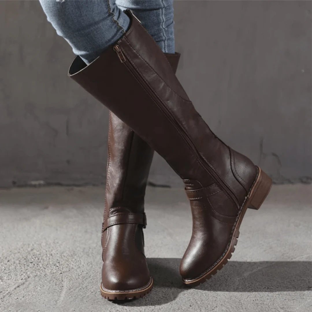 Bottes hautes femme look vintage marron foncé
