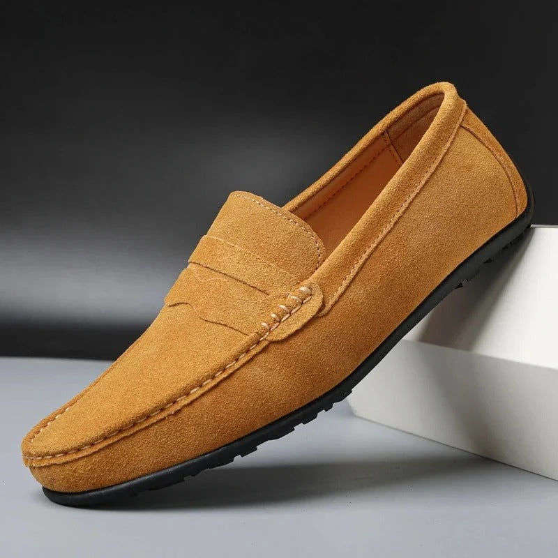 Mocassins homme à enfiler aspect daim marron
