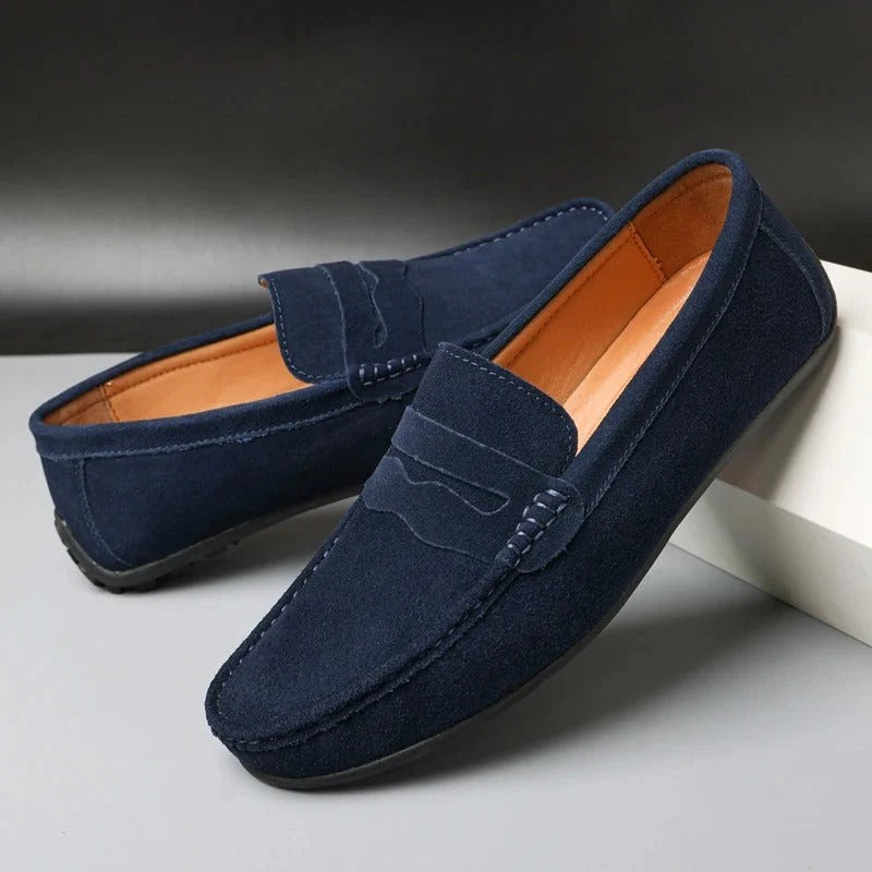 Mocassins homme à enfiler aspect daim bleu marine