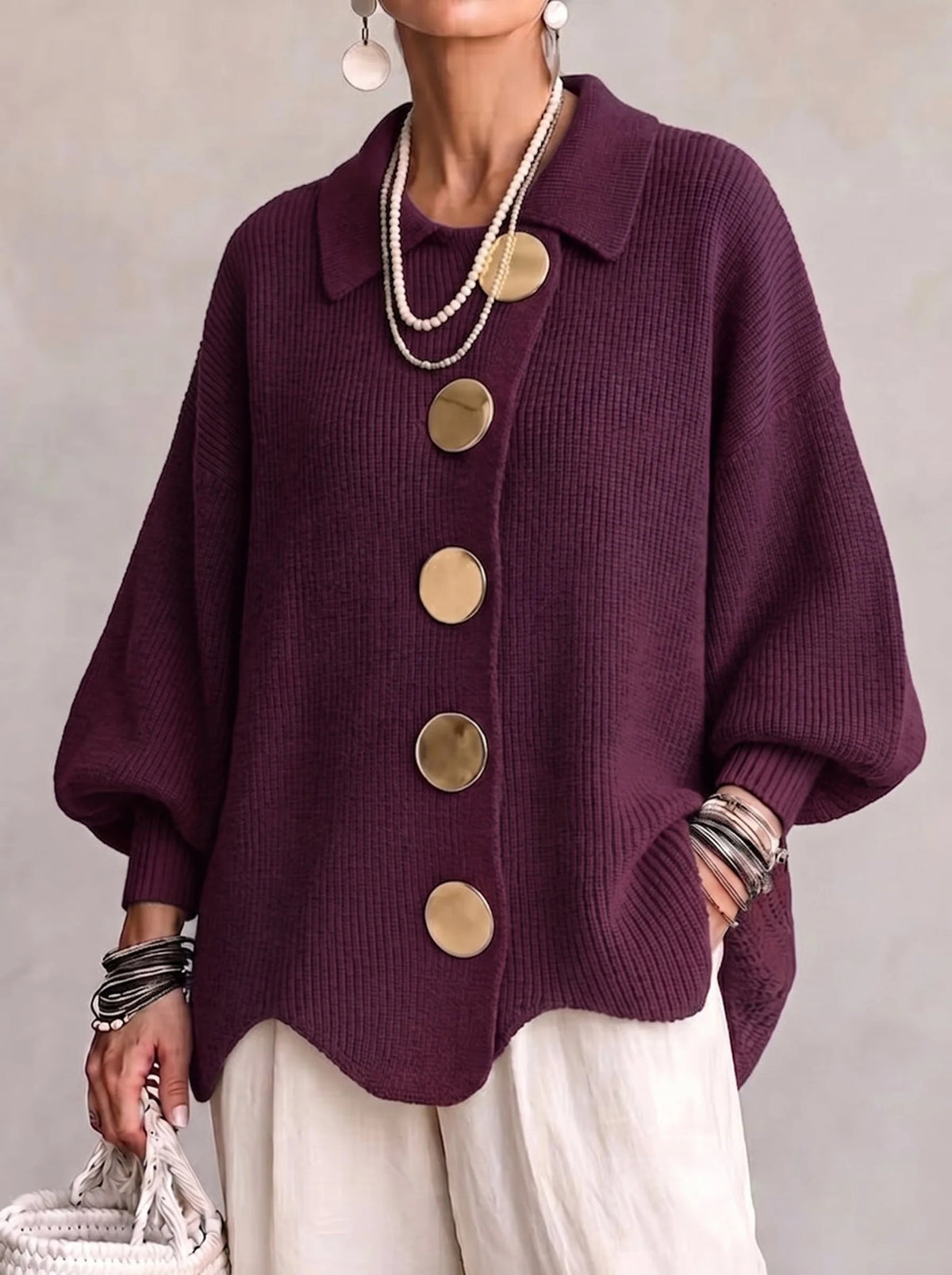 Gilet Grosse Maille Femme – Boutons Dorés