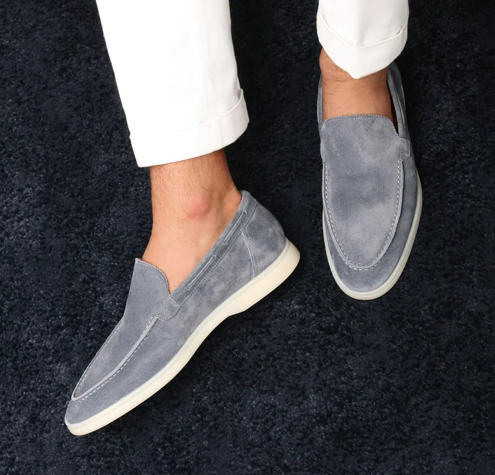 Mocassins homme effet daim bleu yacht