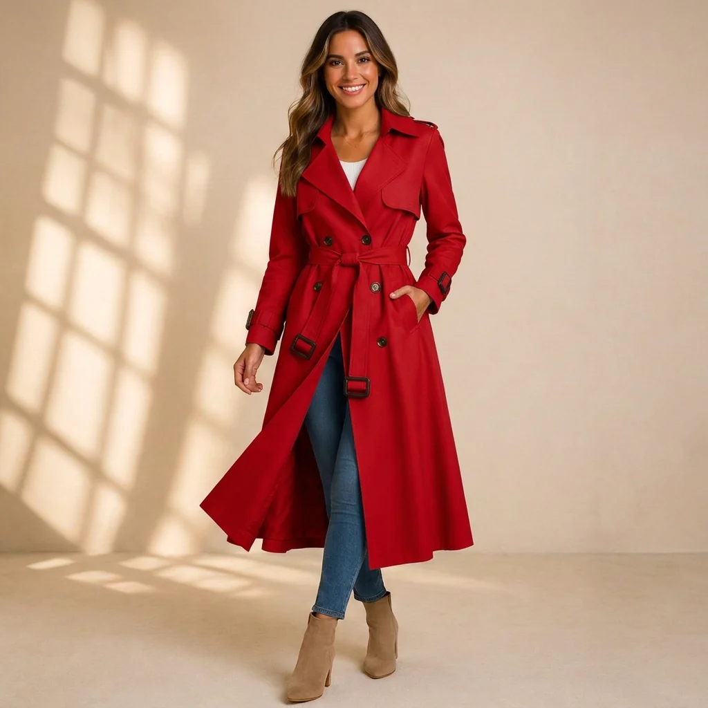 Trench Long Femme Ceinturé – Double Boutonnage
