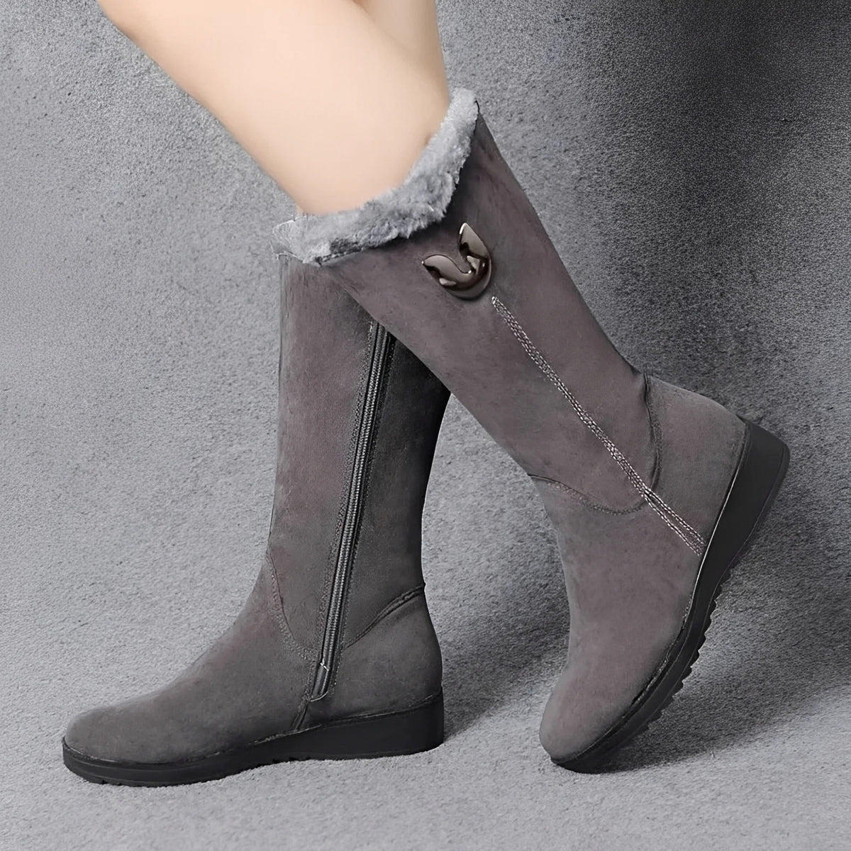 Bottes d'hiver femme tige haute gris foncé