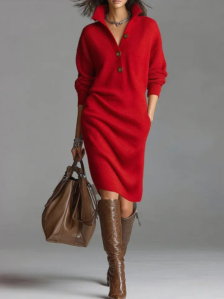 Robe Midi Femme – Boutonnée au Col