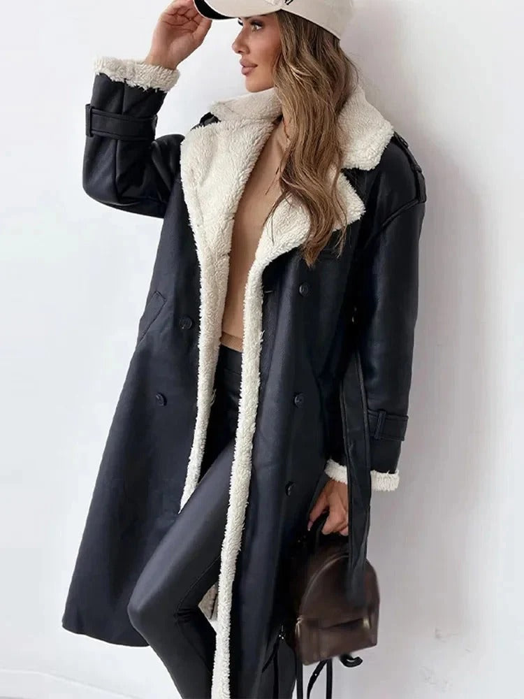 Manteau d'hiver long femme noir boutonné
