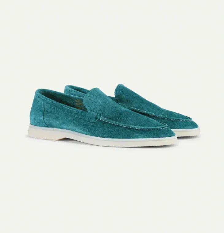 Mocassins homme effet daim turquoise clair
