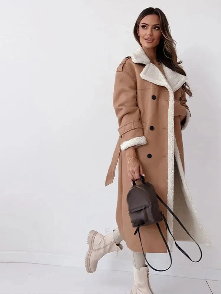 Manteau d'hiver long femme kaki boutonné