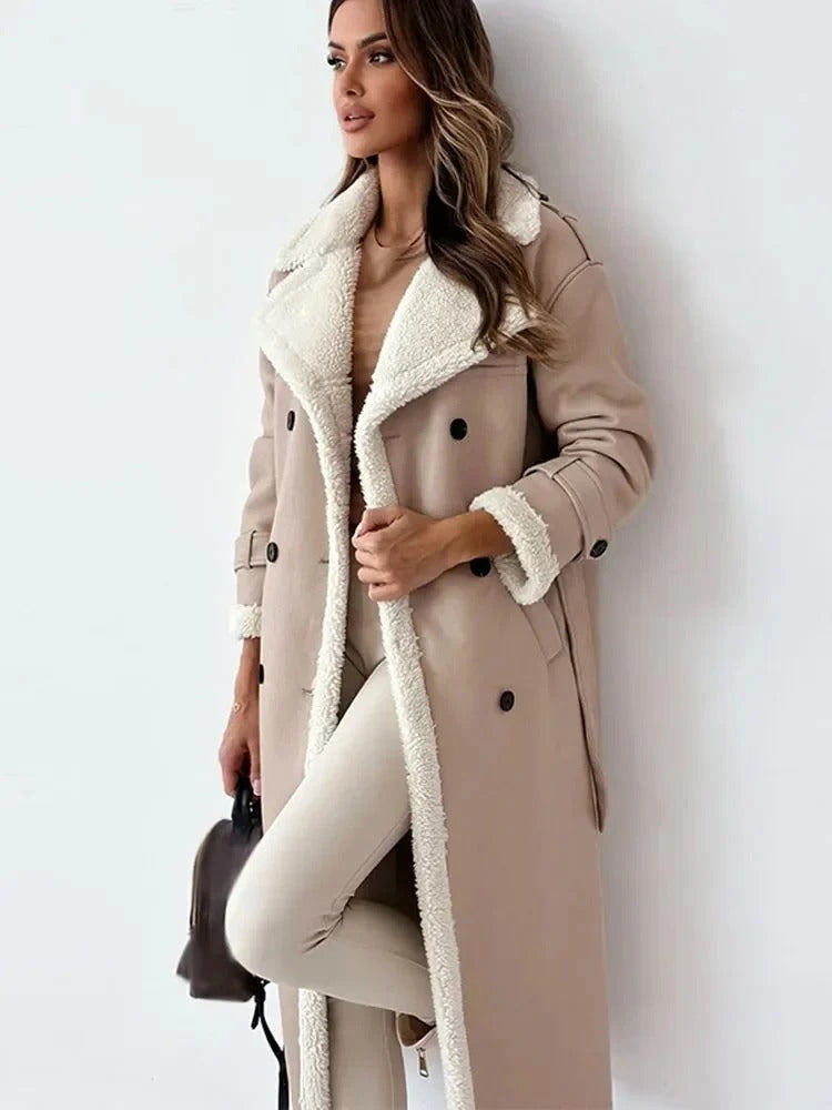 Manteau d'hiver long femme beige boutonné