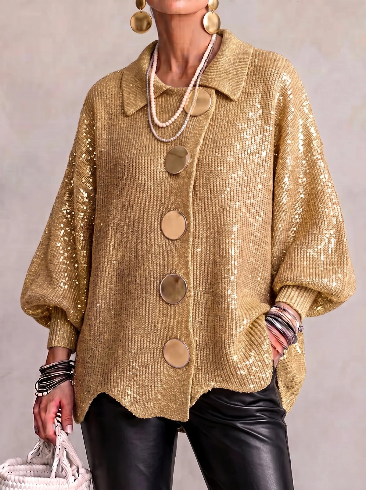 Gilet Grosse Maille Femme – Boutons Dorés