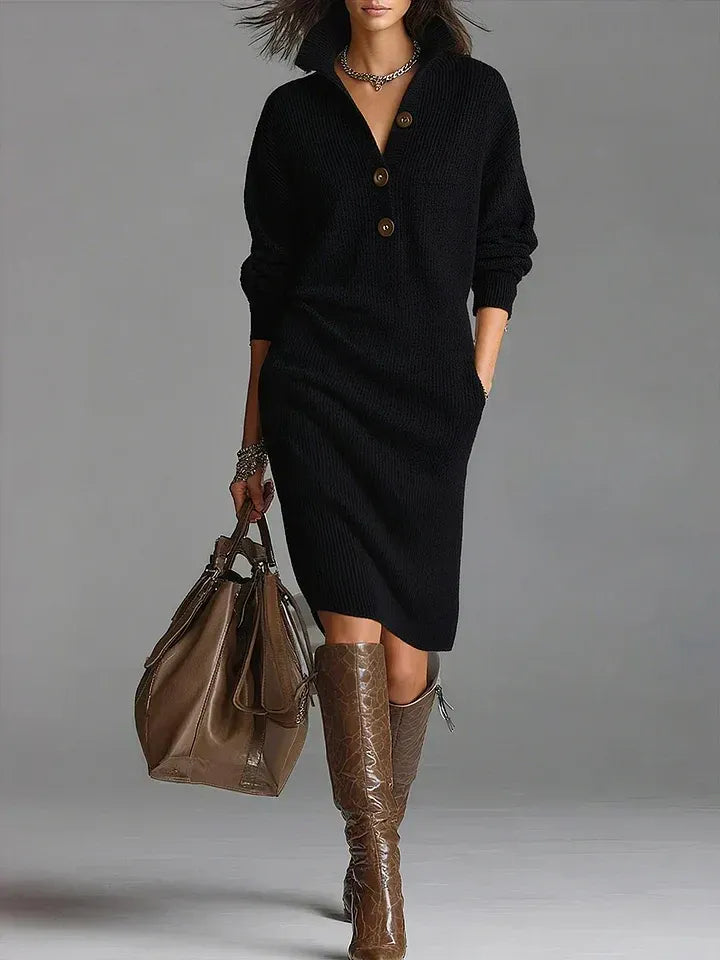 Robe Midi Femme – Boutonnée au Col