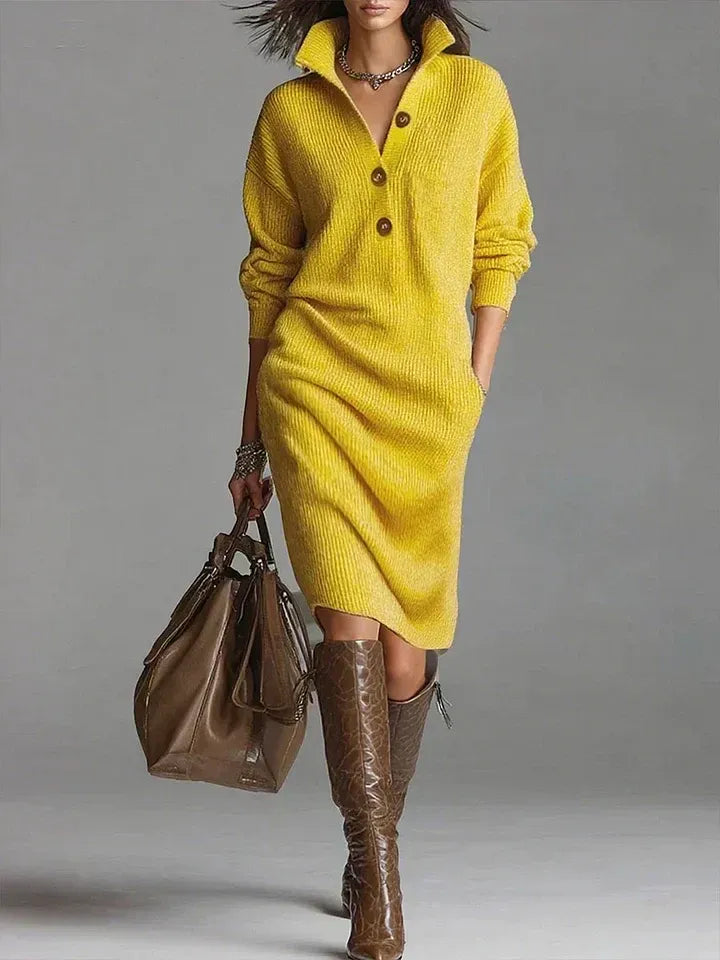 Robe Midi Femme – Boutonnée au Col